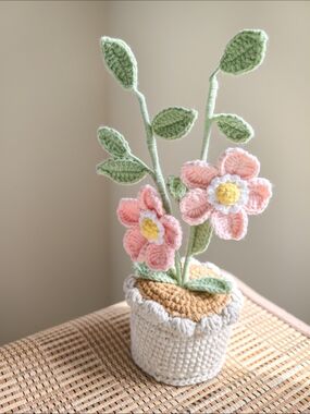 Handcrafted Pink Crochet Flower Pot - Home Accents